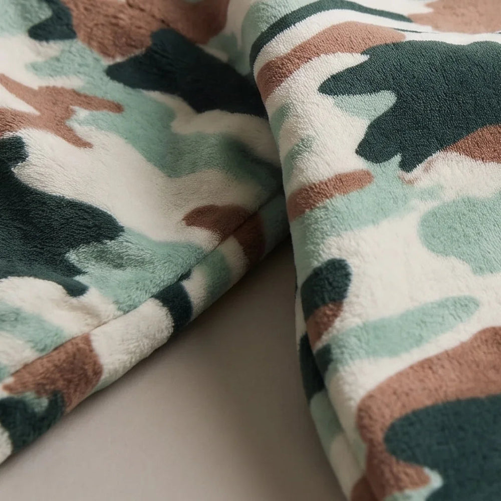 Close-up of the soft Camouflage flannel and sherpa lining
