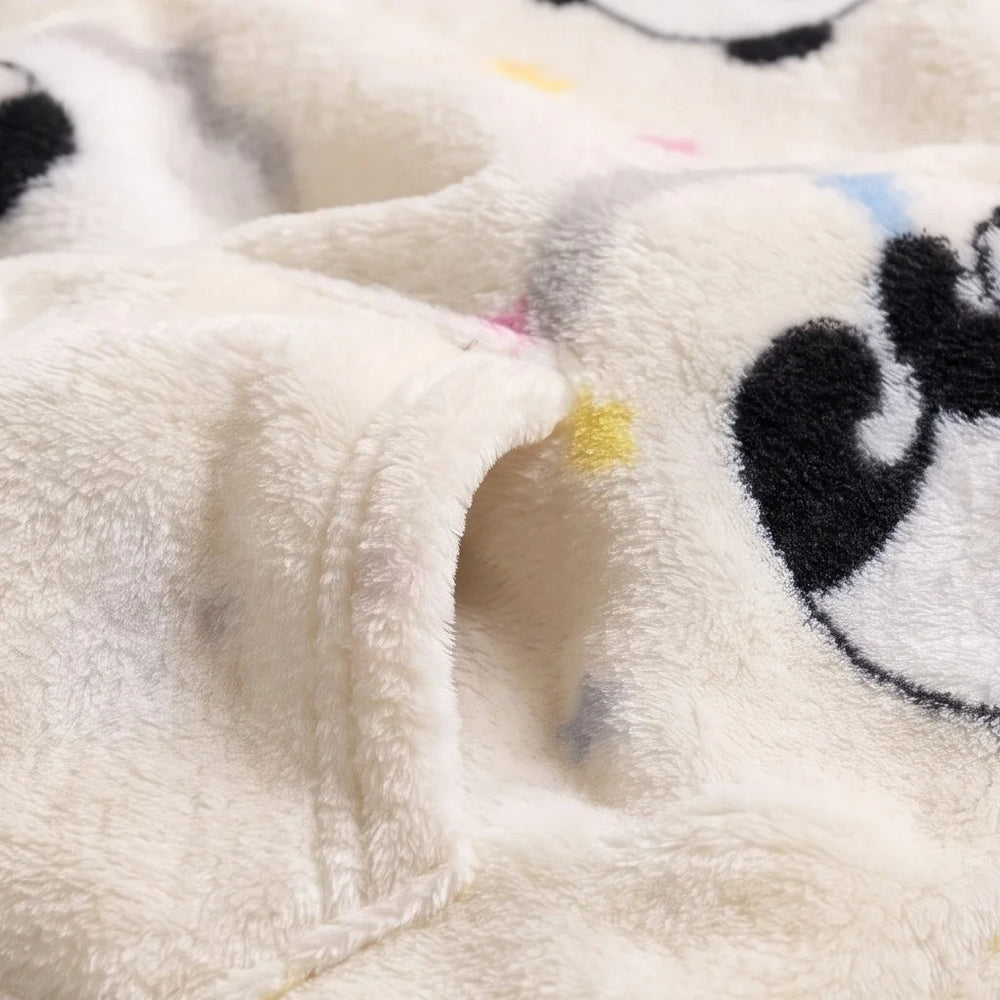 Close-up of the soft Cream Pandas flannel and sherpa lining